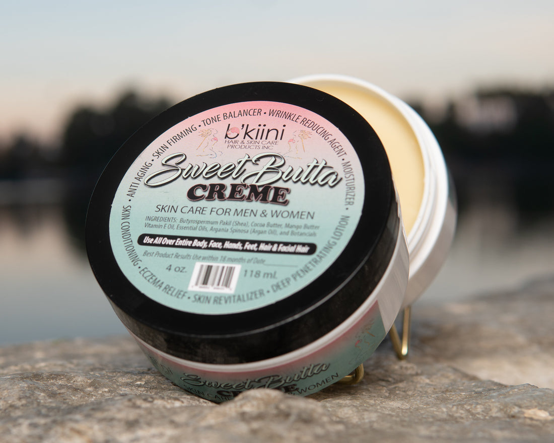 Sweetbutta Creme jar – premium fragrance shea body butter for skincare and eczema relief  Front view of Sweetbutta Creme jar – natural body butter for dry skin hydration and silky smooth results